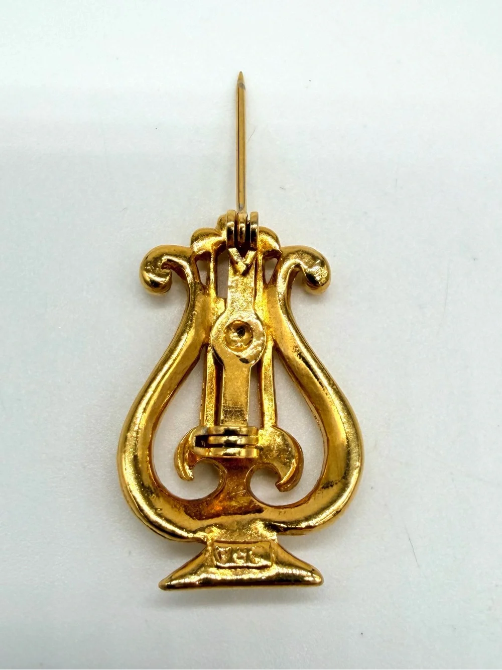 Vintage Signed ORA Lyre Brooch Pin Agnini Singer Gold Tone Musical Instrument